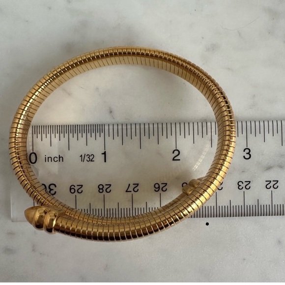 Gold Tone Bypass Bracelet Ribbed Adjustable Bangle Shiny Retro Disco Joan Rivers - Picture 4 of 4